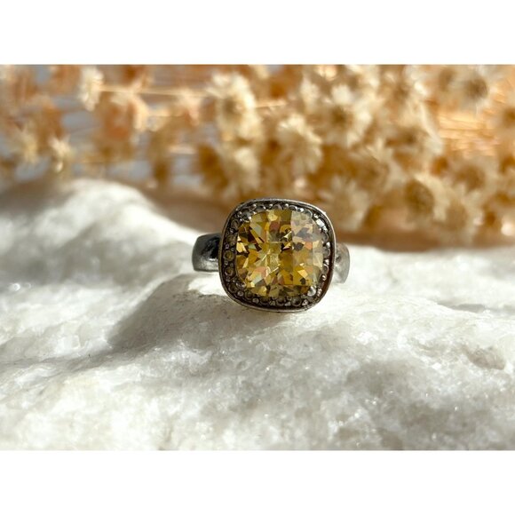 Citrine Cushion Cut Semi-Precious Halo 925 Sterling Silver Vintage Ring - sz 8 - Picture 10 of 13